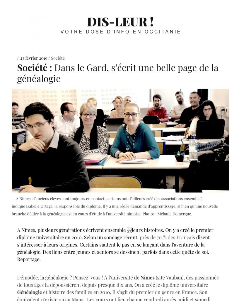article-presse-formation-DU-généalogie-nimes-sandrine-anton-fayard-généalogiste